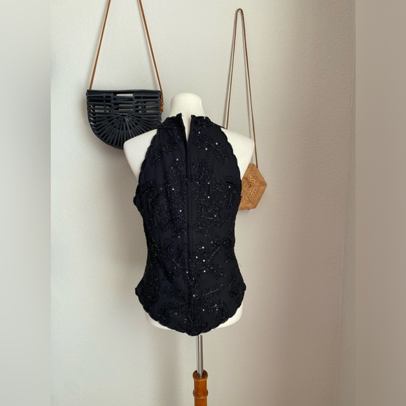 Dressbarn Collection Black Sequin V Neck Top, Size Large - Picture 2 of 3